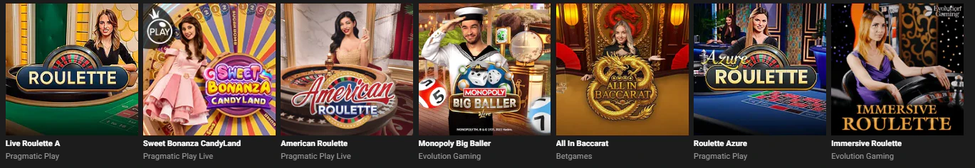 Sección de juegos de casino y mesas en vivo dentro de GGBET